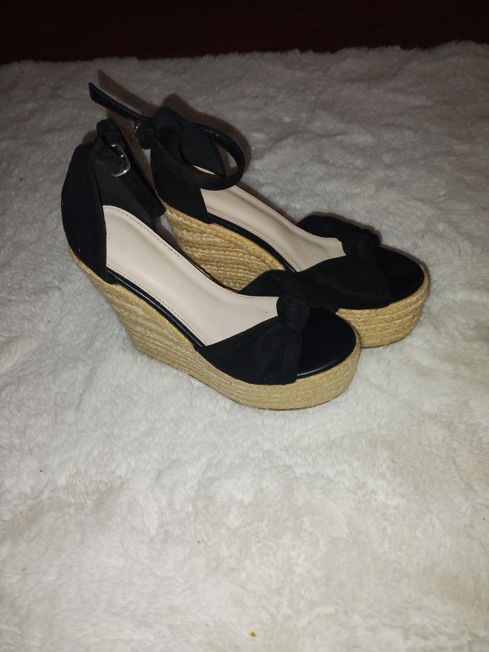 Black Knot Espadrille Wedge Sandals